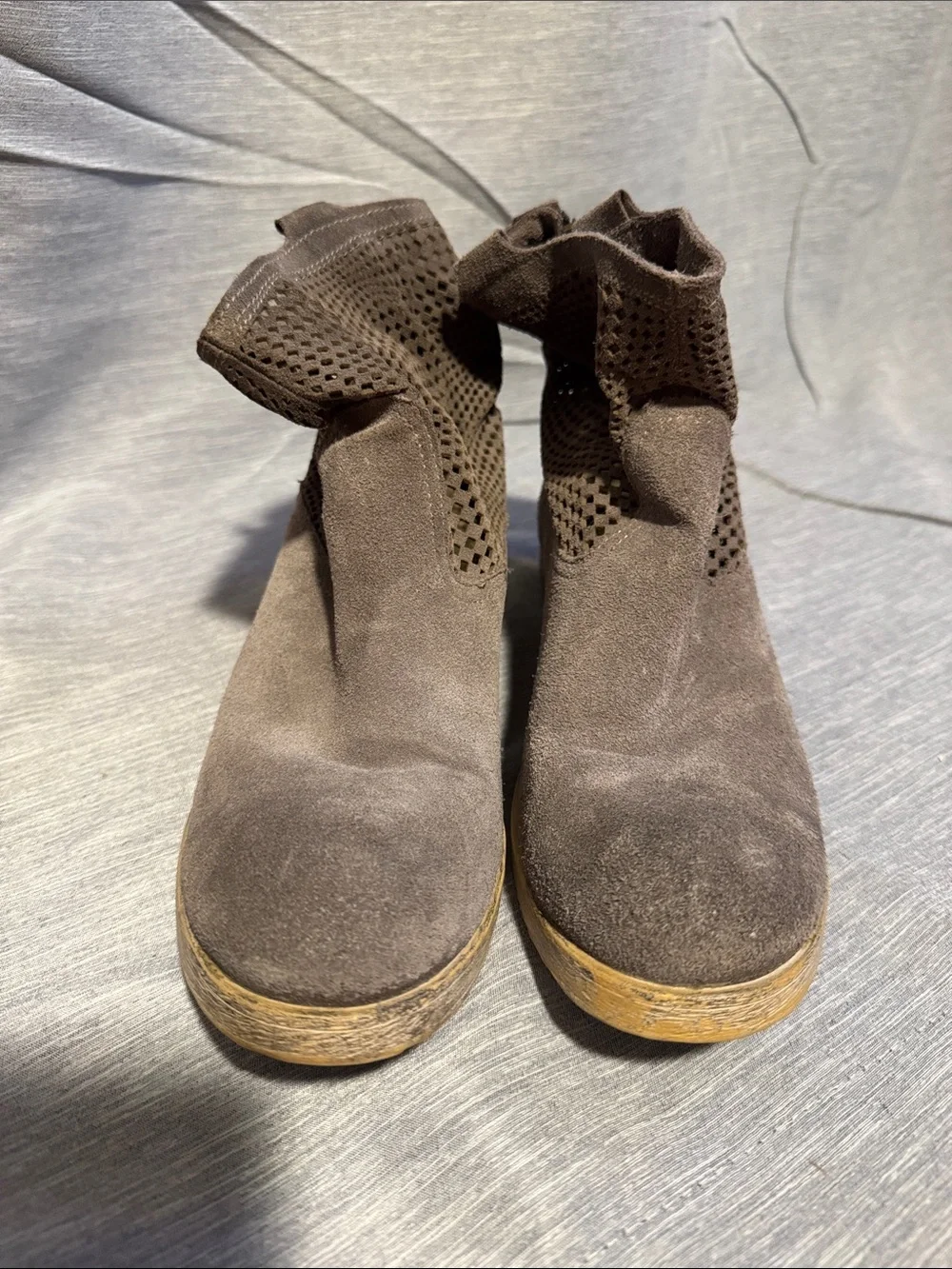 Sundance Dark Brown Suede Perforated Cuff Ankle Booties